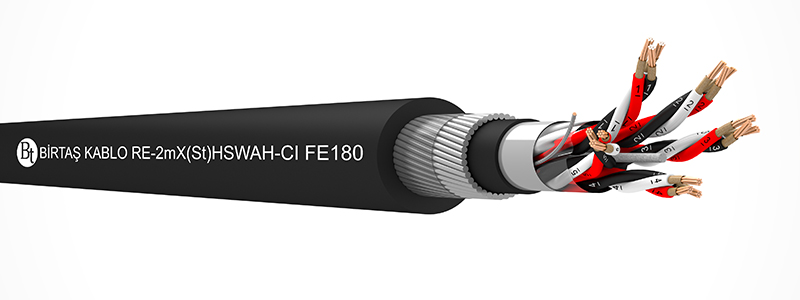 RE-m2X(St)HSWAH-CI FE180  90°C / 500 V Cu/MT/XLPE/OSCR-LSZH/LSZH/MT